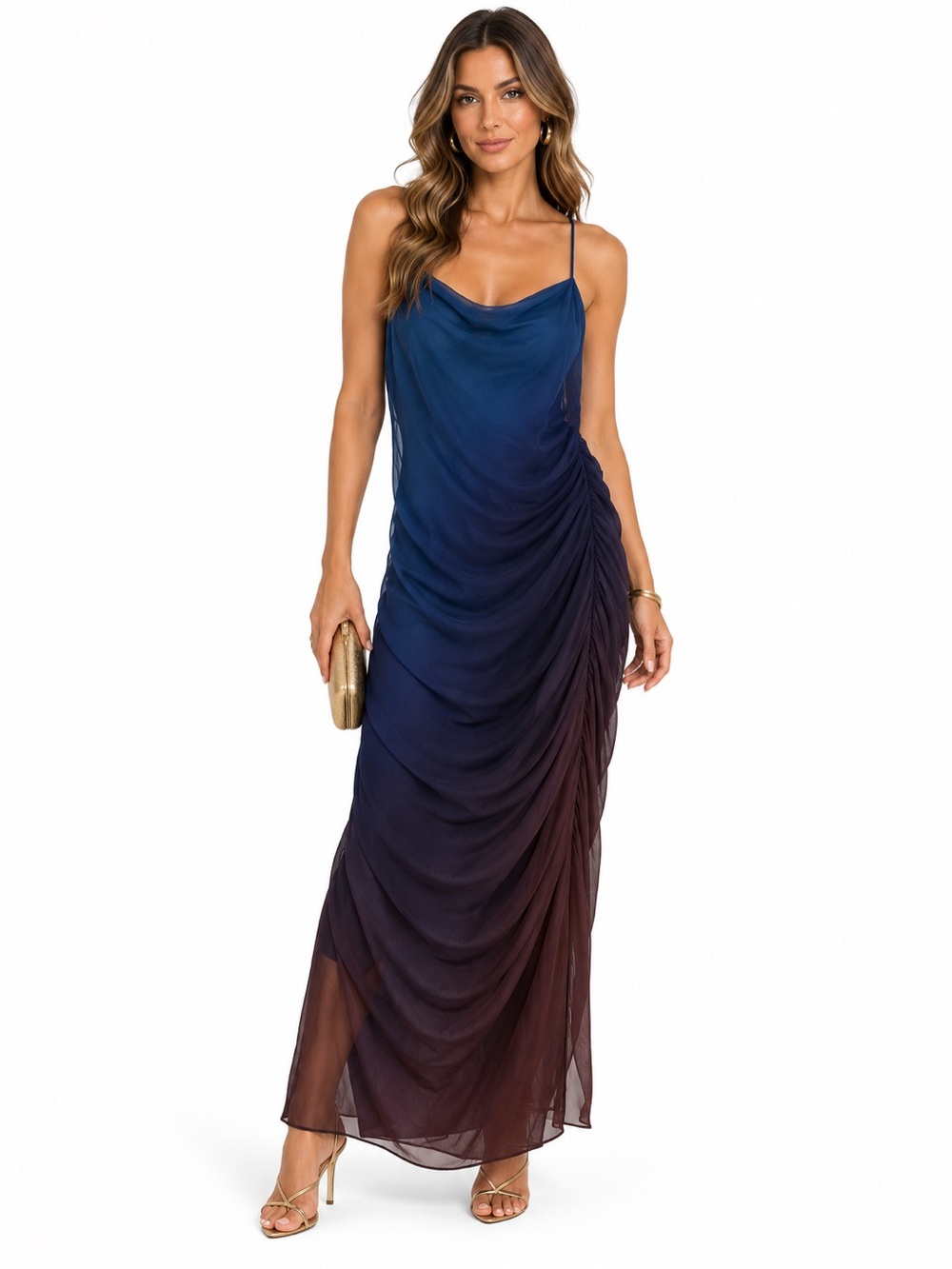 Elegant Ombre Blue to Brown Spaghetti Strap Dress